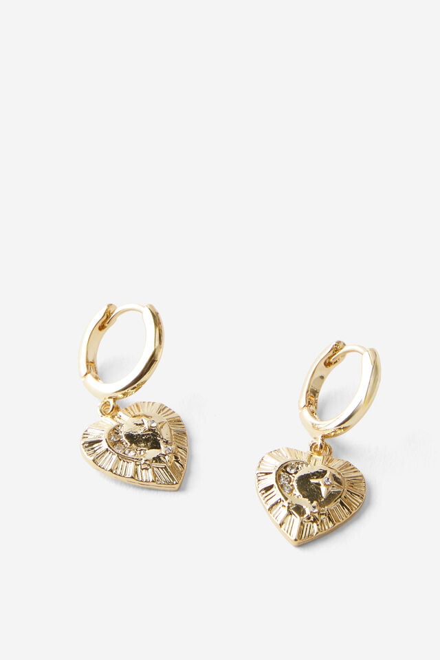 cotton on Huggie Hoop Earring up gold celestial heart