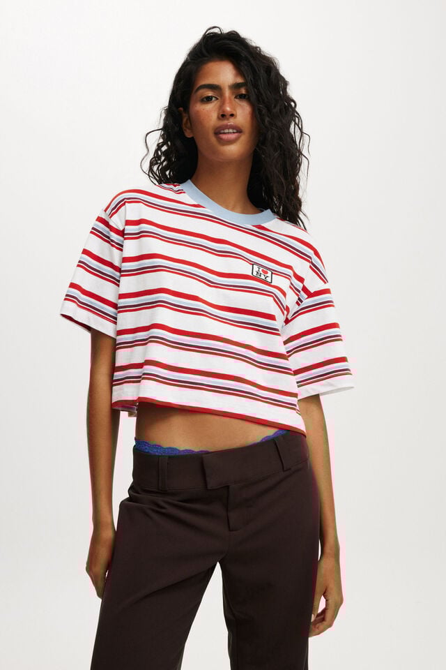 cotton on I Love NY Cropped Boxy Graphic Tee lcn i love ny badge/ stripe