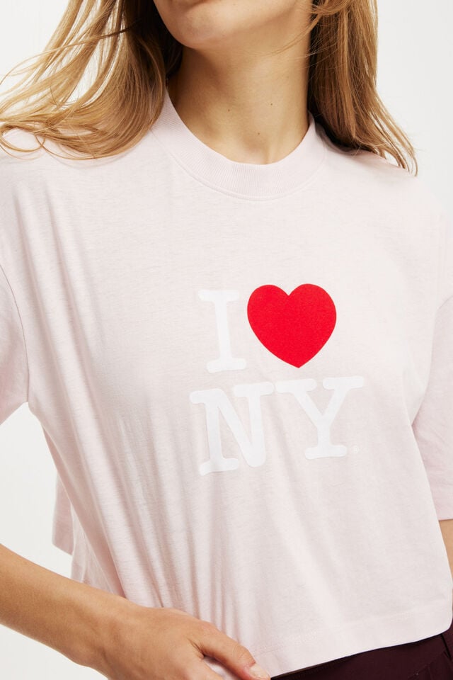 Cotton On I Love NY Cropped Boxy Graphic Tee Lcn I Love Ny/ Soft Pink