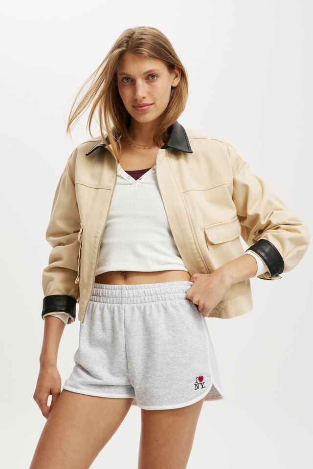 cotton on I Love NY Dolphin Hem Mini Short lcn i love ny/soft grey marle