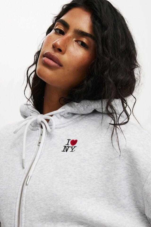 Cotton On I Love NY Fleece Zip Through Hoodie Lcn I Love Ny/soft Grey Marle