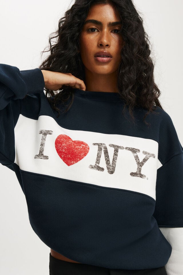 Cotton On I Love NY Graphic Crew Sweatshirt Lcn I Love Ny/ink Navy