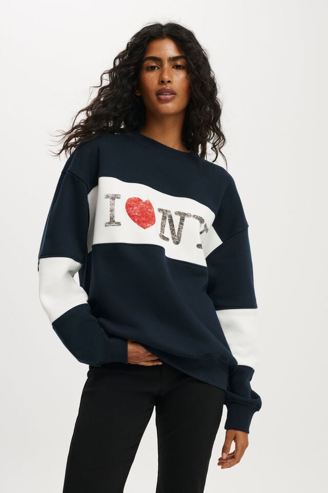 cotton on I Love NY Graphic Crew Sweatshirt lcn i love ny/ink navy