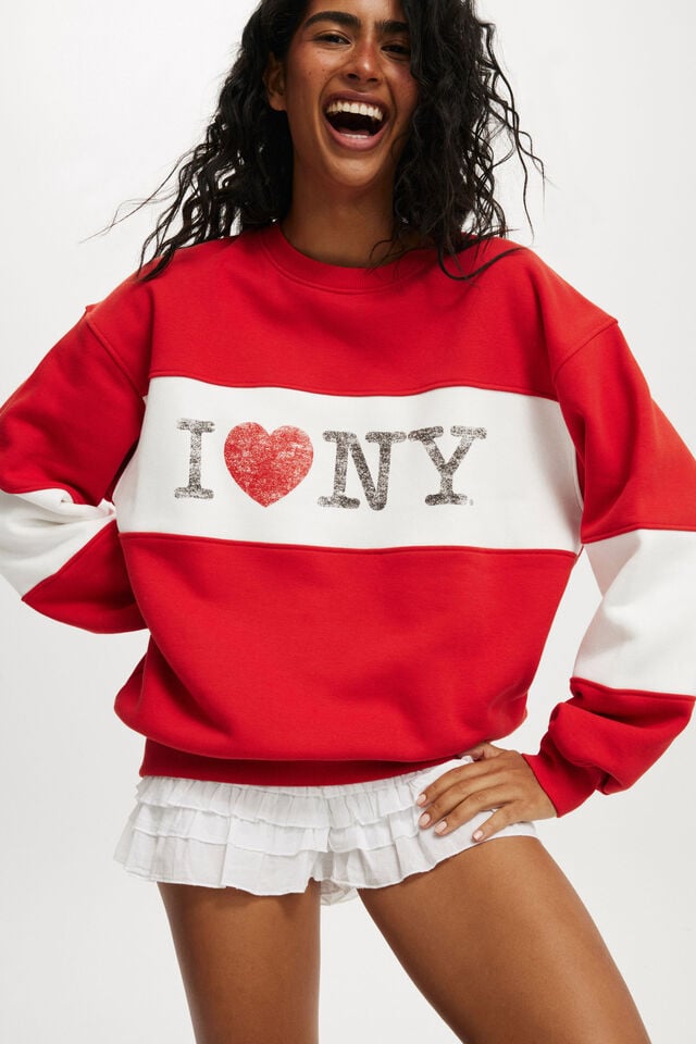 Cotton On I Love NY Graphic Crew Sweatshirt Lcn I Love Ny/red Poppy