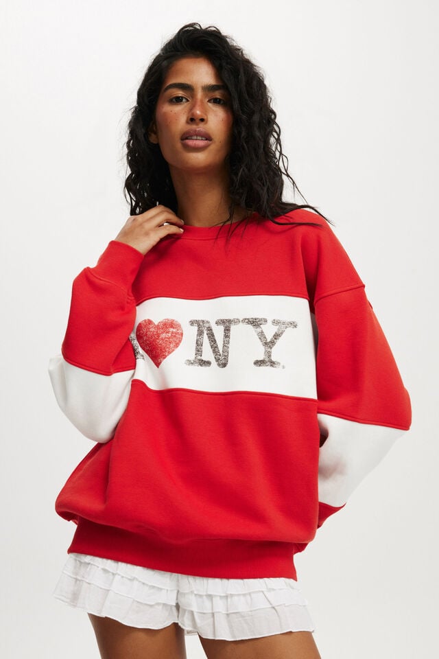 cotton on I Love NY Graphic Crew Sweatshirt lcn i love ny/red poppy