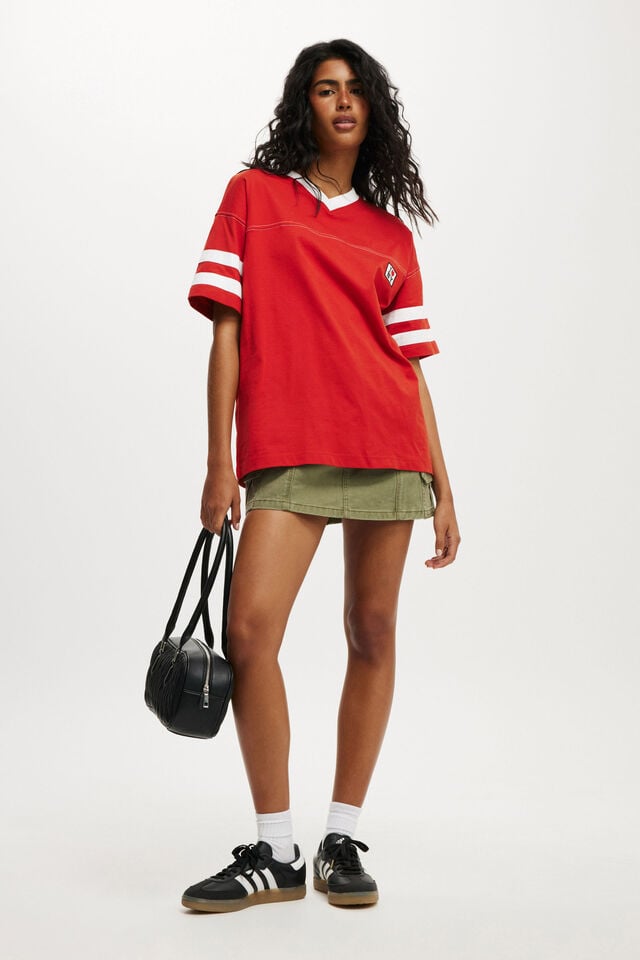 Cotton On I Love NY V Neck Oversized Graphic Tee Lcn I Love Ny/ Poppy Red