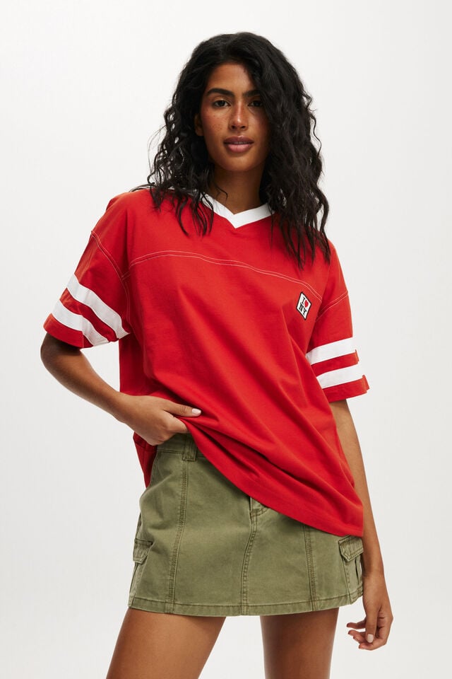 cotton on I Love NY V Neck Oversized Graphic Tee lcn i love ny/ poppy red