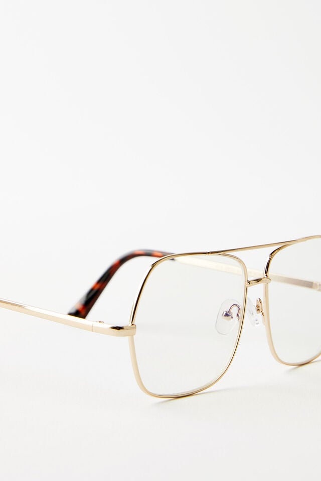 Cotton On Jade Metal Aviator Sunglasses Gold/blue Light