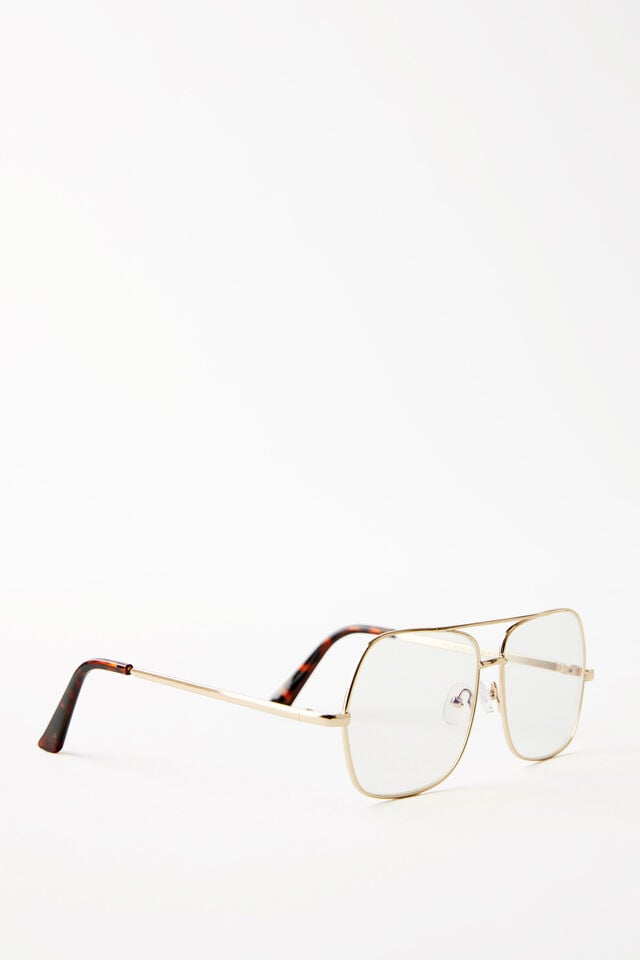 Cotton On Jade Metal Aviator Sunglasses Gold/blue Light