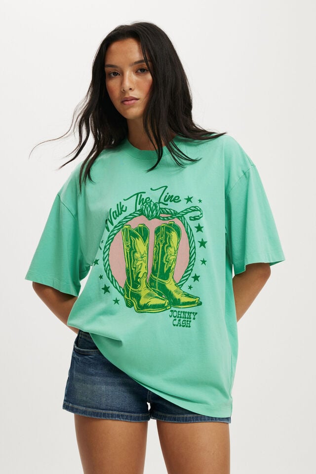 cotton on Johnny Cash Boxy Graphic Tee lcn mt johnny cash walk the line/ heritage gr