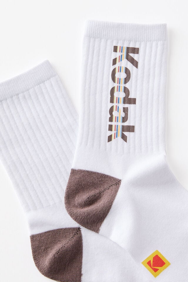Cotton On Kodak Retro Sporty Crew Sock Lcn Kod Kodak/white