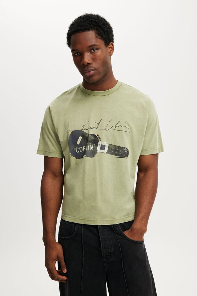 cotton on Kurt Cobain Cropped Fit T-Shirt lcn mt sage / kurt cobain - guitar