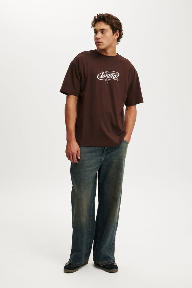 Cotton On LA Lakers Box Fit T-Shirt Lcn Nba Dark Oak/ La Lakers Tonal Stars