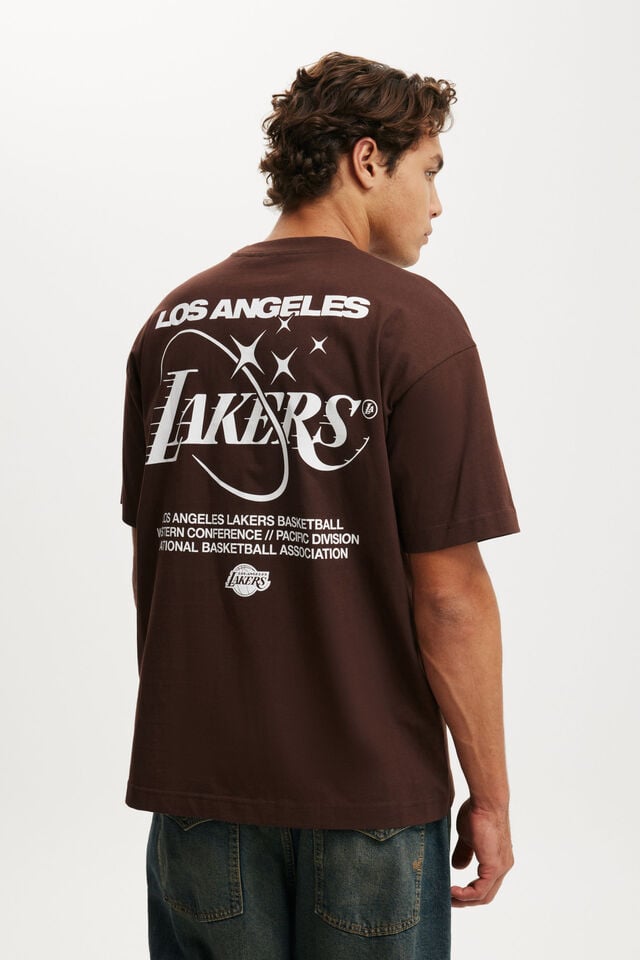 Cotton On LA Lakers Box Fit T-Shirt Lcn Nba Dark Oak/ La Lakers Tonal Stars