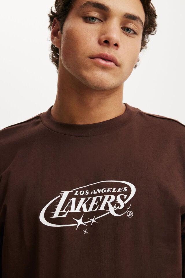 Cotton On LA Lakers Box Fit T-Shirt Lcn Nba Dark Oak/ La Lakers Tonal Stars