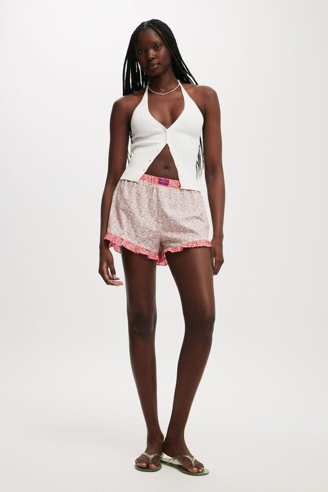 Cotton On Liberty Fabric Bloomer Short Fallen Leaves/poppy Day Red