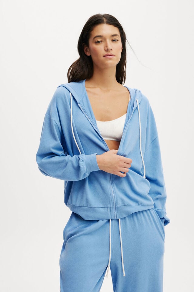 cotton on Light Weight Super Soft Hooded Zip Through adrift blue