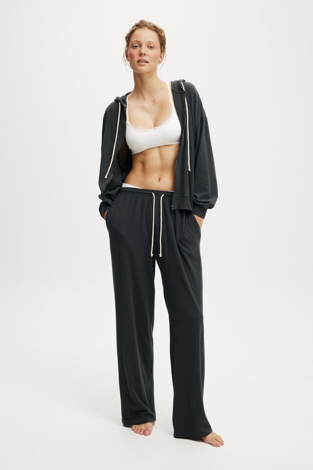 Cotton On Light Weight Super Soft Hooded Zip Through Washed Black