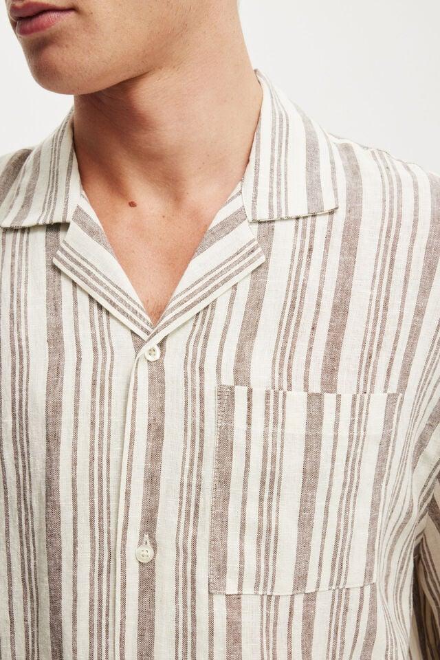 Cotton On Linen Box Fit Short Sleeve Shirt Cream Stripe