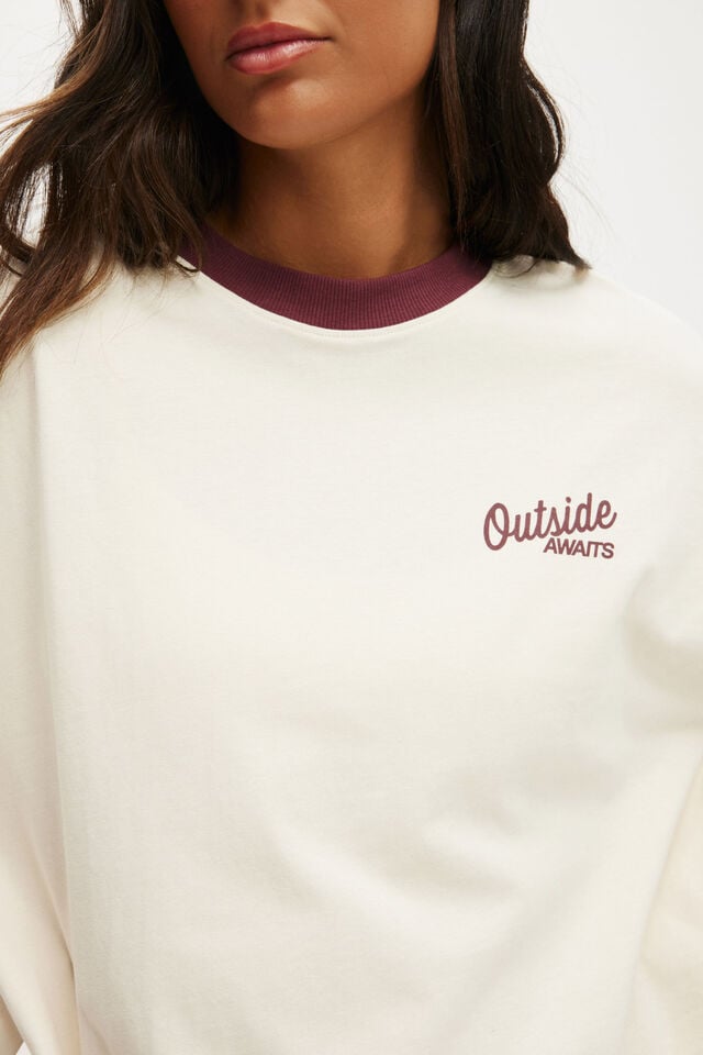Cotton On Long Sleeve Graphic Crew Coconut Milk/outdoors Club