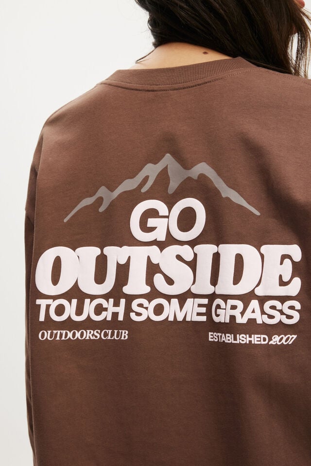 Cotton On Long Sleeve Graphic Crew Deep Taupe/outdoors Club
