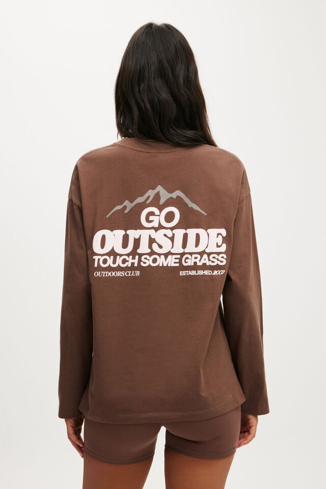 Cotton On Long Sleeve Graphic Crew Deep Taupe/outdoors Club