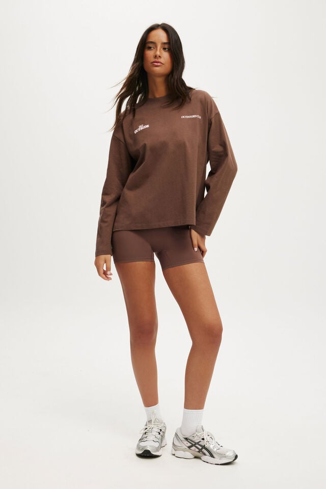 Cotton On Long Sleeve Graphic Crew Deep Taupe/outdoors Club