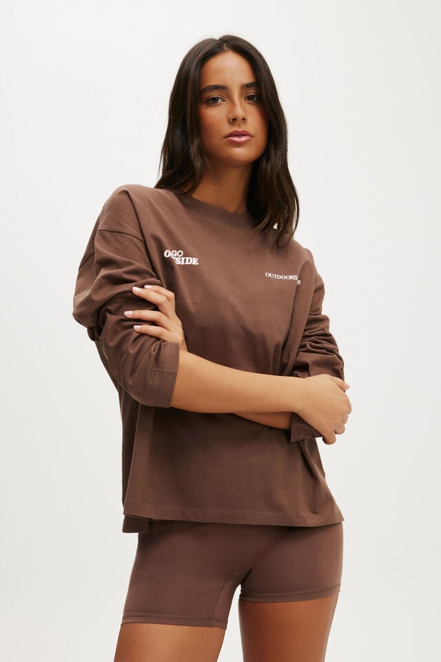 cotton on Long Sleeve Graphic Crew deep taupe/outdoors club