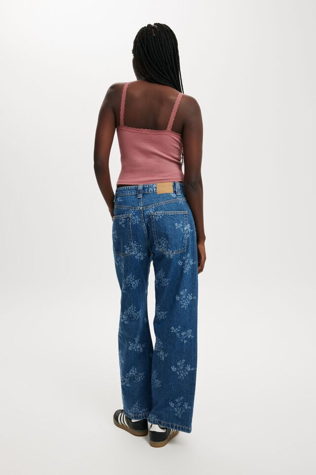 Cotton On Low Super Baggy Jean Nordic Blue/floral Laser