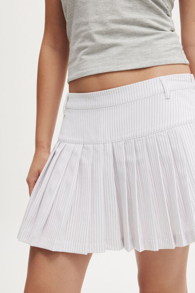Cotton On Luis Suiting Pleated Skirt White Pinstripe