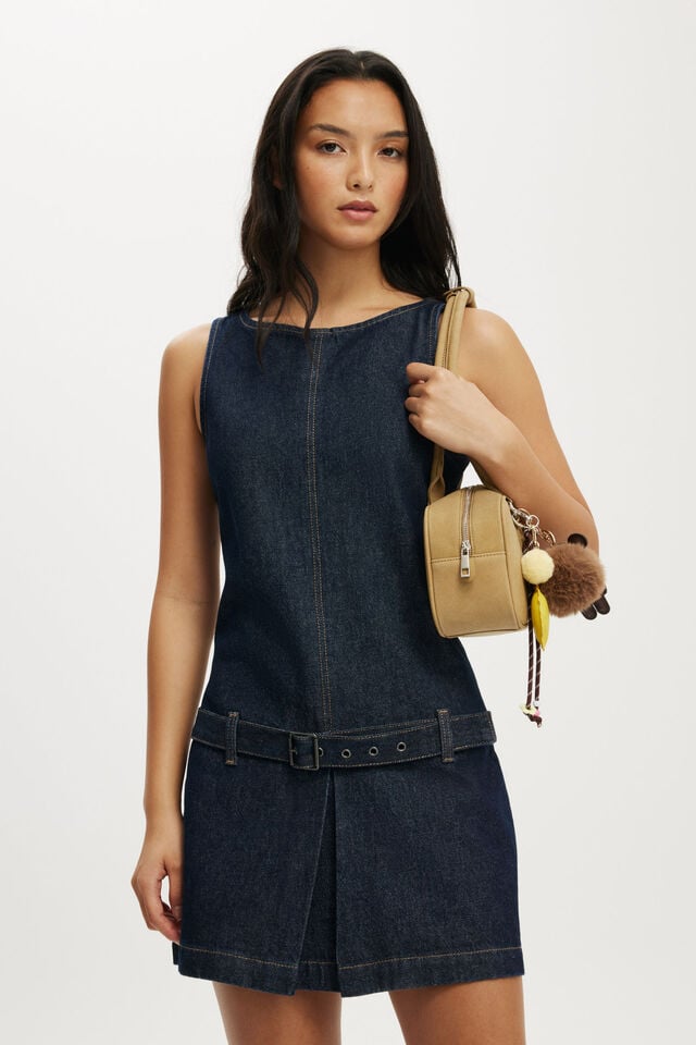 cotton on Luisa Belted Denim Mini Dress shutter blue