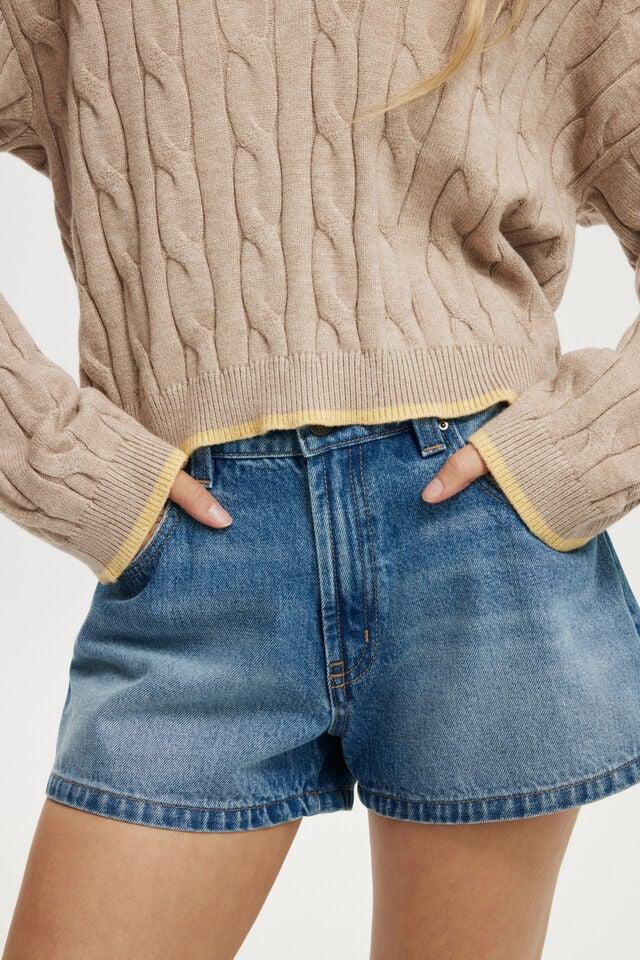 Cotton On Luxe Collar Sweater Acorn Marle/yellow Tipping