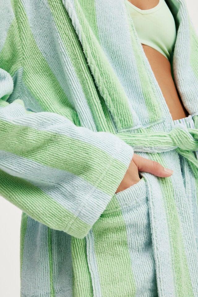 Cotton On Luxe Terry Robe Blue/green Claudia Stripe