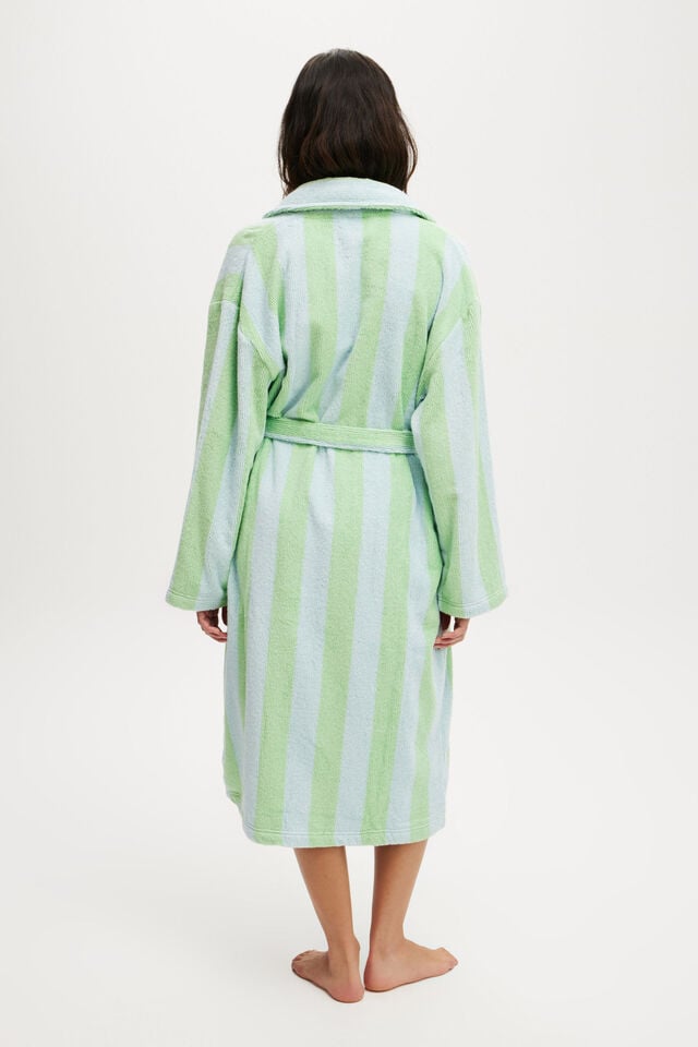Cotton On Luxe Terry Robe Blue/green Claudia Stripe