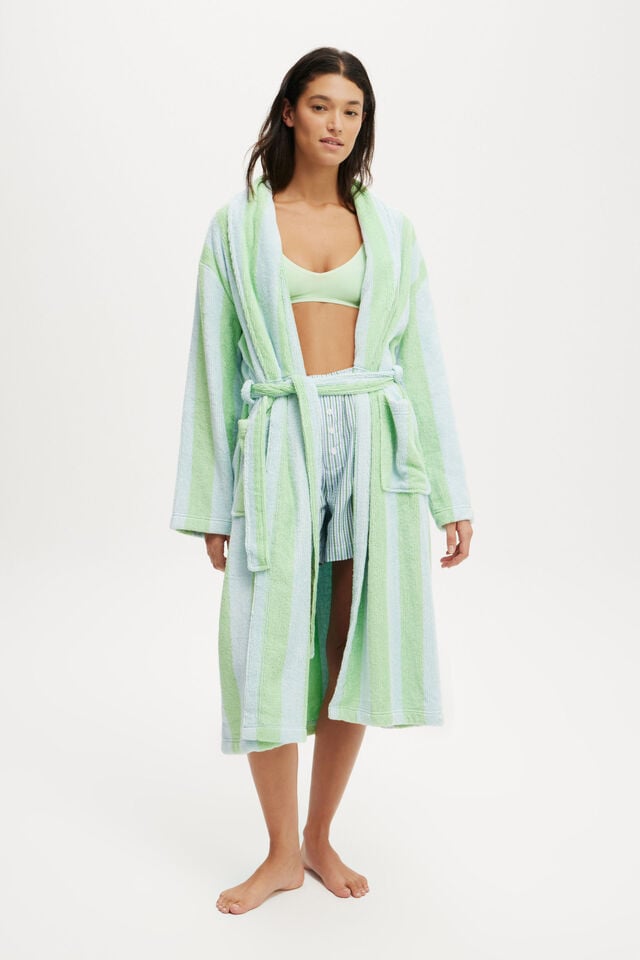 cotton on Luxe Terry Robe blue/green claudia stripe