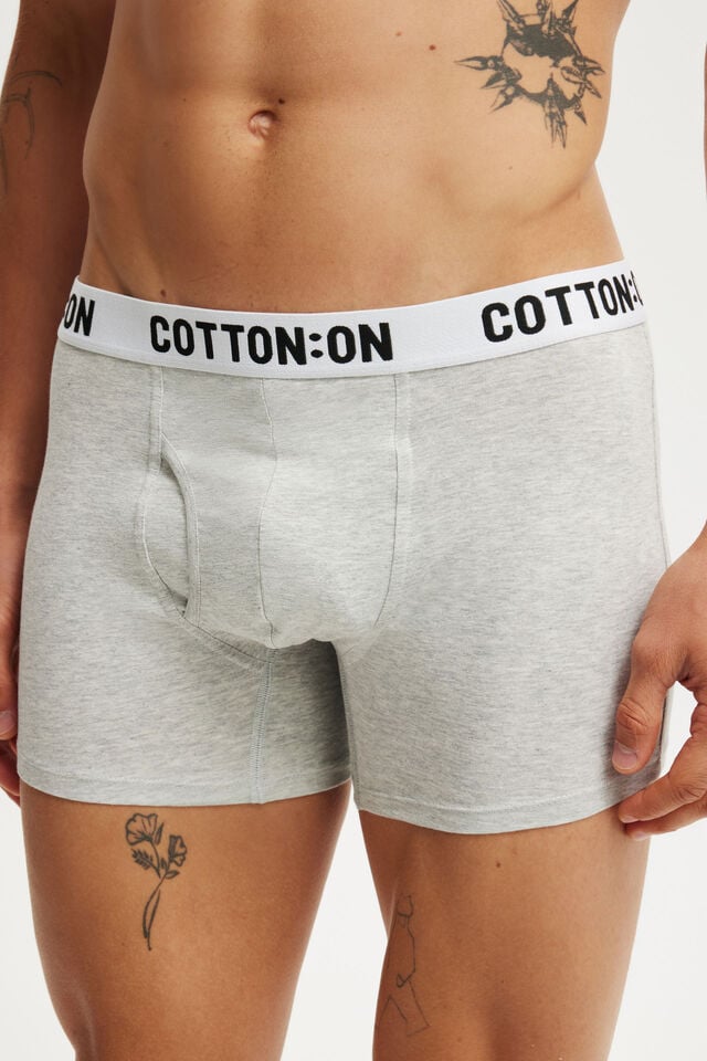 Cotton On Mens Organic Cotton Trunks Light Grey Marle/white/black