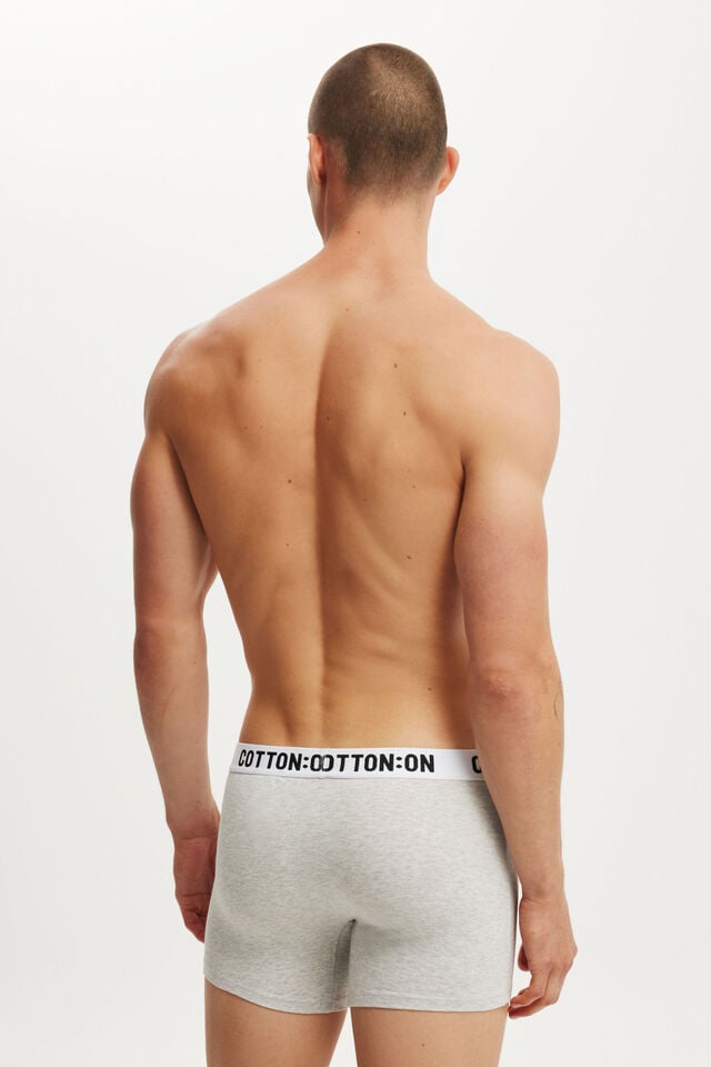 Cotton On Mens Organic Cotton Trunks Light Grey Marle/white/black