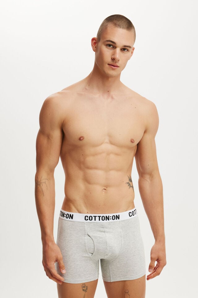 cotton on Mens Organic Cotton Trunks light grey marle/white/black