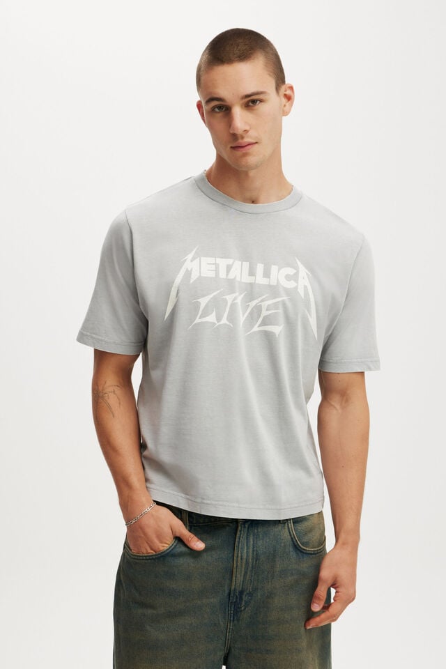 cotton on Metallica Crop Fit T-Shirt lcn pro gunpowder grey / metallica - live tap