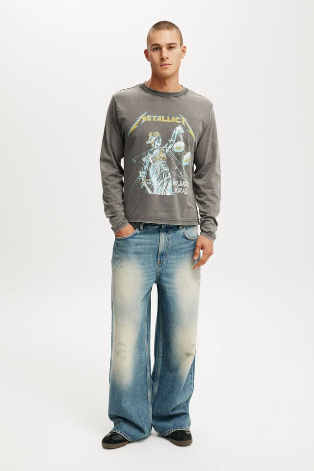 Cotton On Metallica Cropped Fit Long Sleeve T-Shirt Lcn Pro Faded Slate / Metallica - Justice