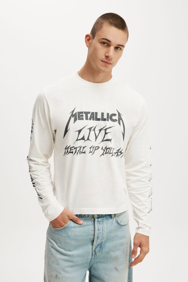 cotton on Metallica Cropped Fit Long Sleeve T-Shirt lcn pro vintage white / metallica - live