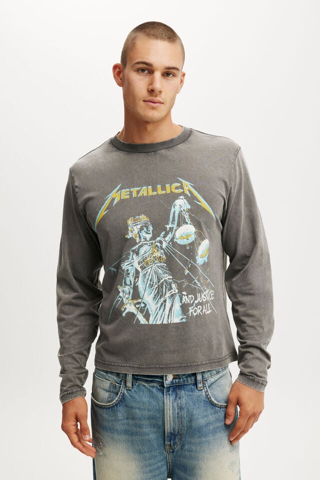 cotton on Metallica Cropped Fit Long Sleeve T-Shirt lcn pro faded slate / metallica - justice