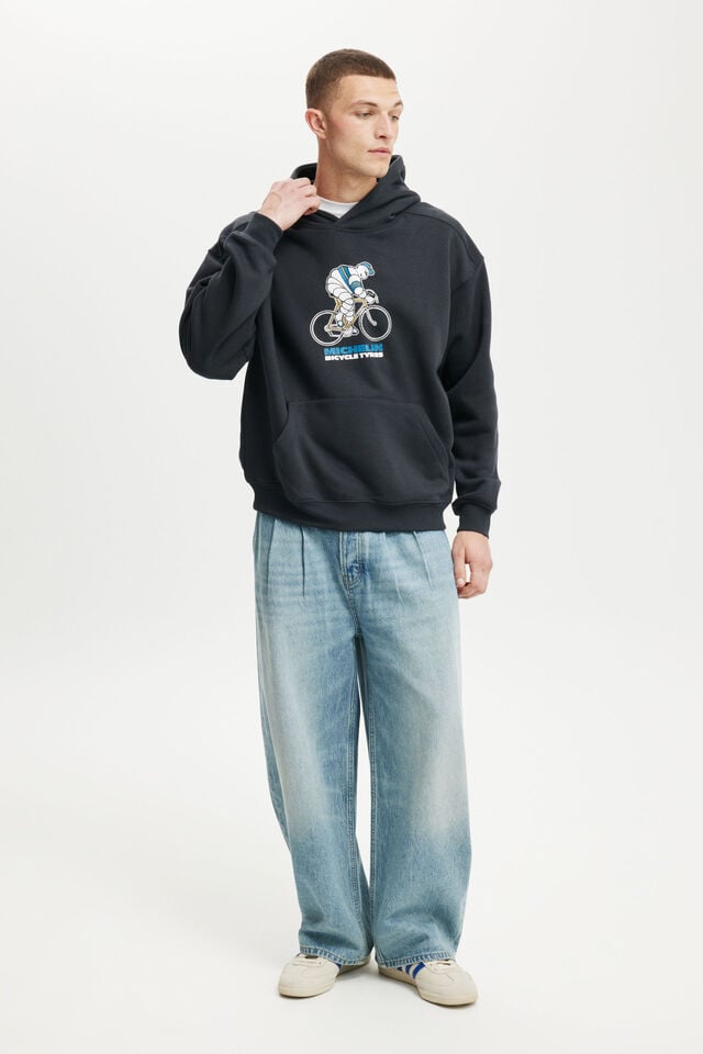 Cotton On Michelin Box Fit Hoodie Lcn Mic Washed Black/michelin Cyclist