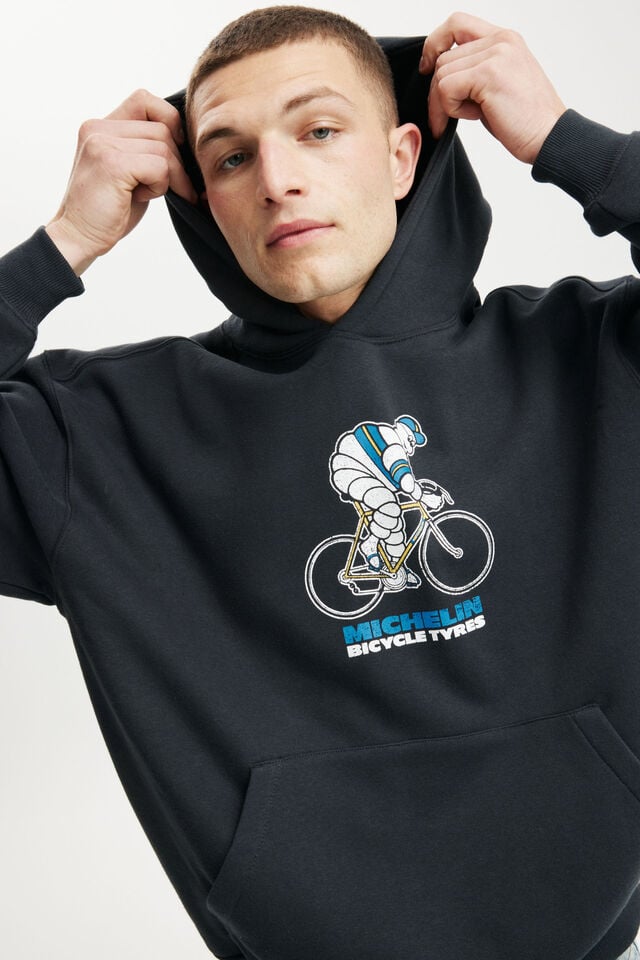 Cotton On Michelin Box Fit Hoodie Lcn Mic Washed Black/michelin Cyclist