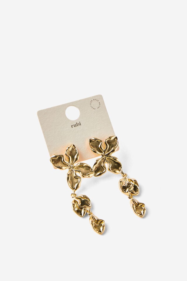 Cotton On Mid Charm Earring Up Gold Multi Flower Drop