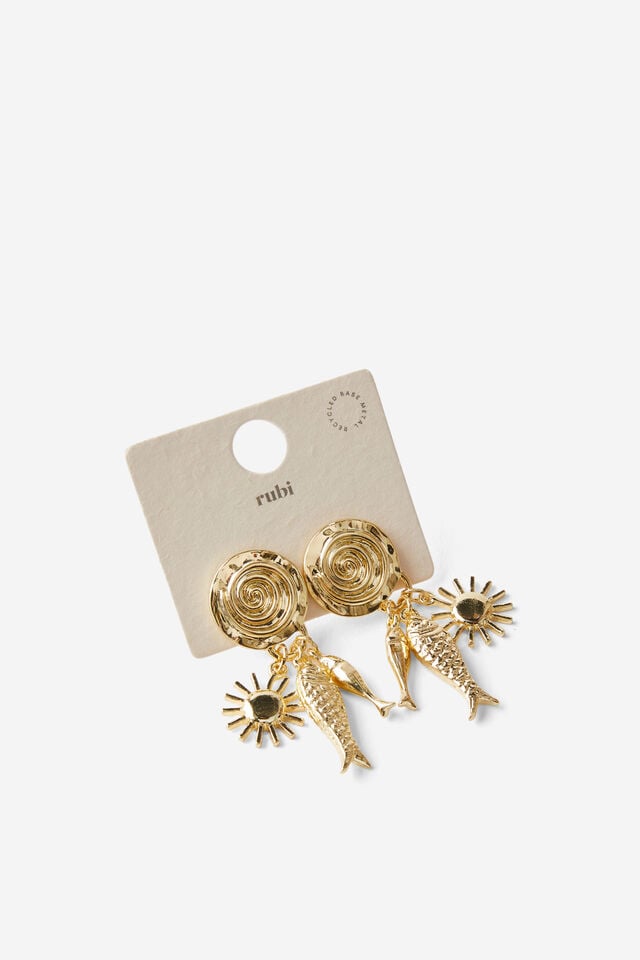 Cotton On Mid Charm Earring Up Gold Swirl Sardine Multi