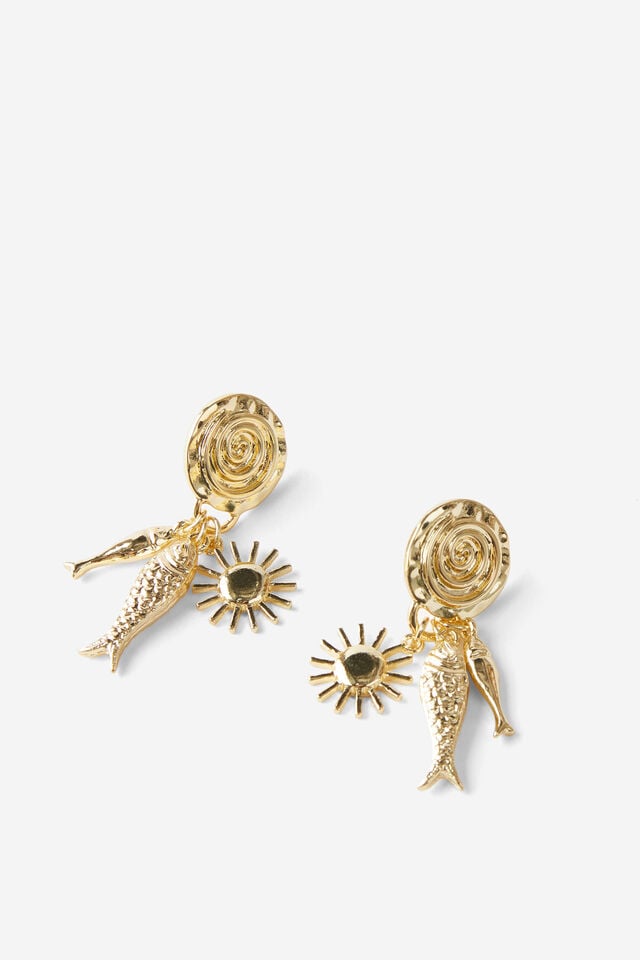 Cotton On Mid Charm Earring Up Gold Swirl Sardine Multi