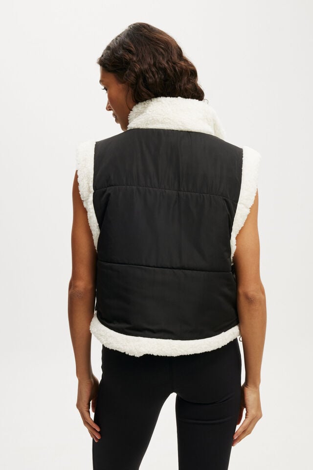 Cotton On Mother Puffer Sherpa Reversible Vest Black/ Coconut Milk