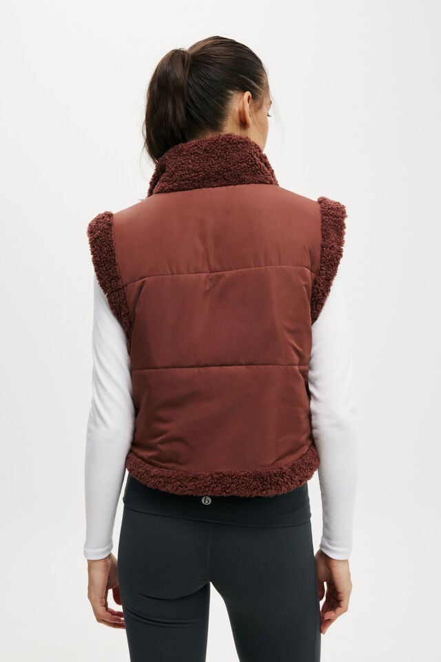 Cotton On Mother Puffer Sherpa Reversible Vest Cappuccino