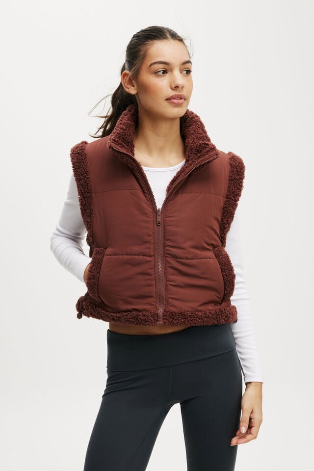 cotton on Mother Puffer Sherpa Reversible Vest cappuccino